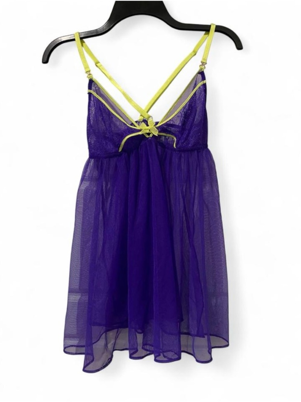 Victoria's Secret Purple Sheer Babydoll with Lime Trim